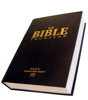 Illustration: Bible Thompson NBS sans onglets, couverture cartonnée, tranche blanche.