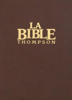 Illustration: BIBLE THOMPSON "LA COLOMBE" LUXE MARRON - TRANCHES OR (avec onglets), paroles de Jésus en rouge. 