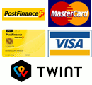 Moyens de paiement: Postfinance, Postcard, Visa, Mastercard